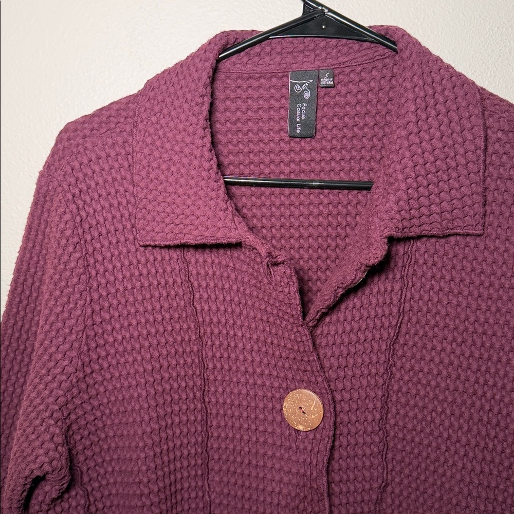 Focus Casual Life Waffle Knit Oversized Cotton Cardigan Sweater Wooden Buttons - Picture 2 of 5